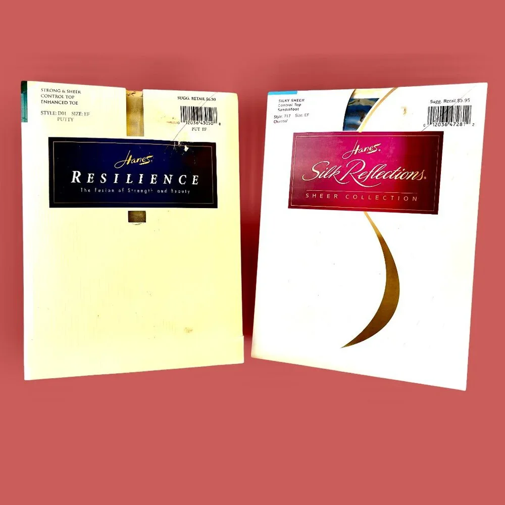 Hanes Silk Reflections + Resilience Pantyhose Control Top Putty & Charcoal sz EF